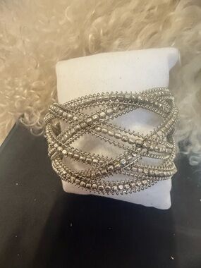Silver-Tone Multi-Strand Beaded Cuff Bracelet - Women's Jewelry
